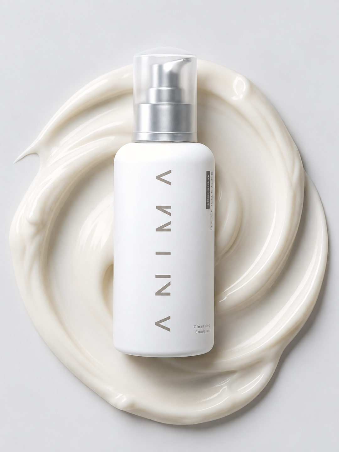 Flacone di Emulsione Detergente ANIMA su una spirale di texture